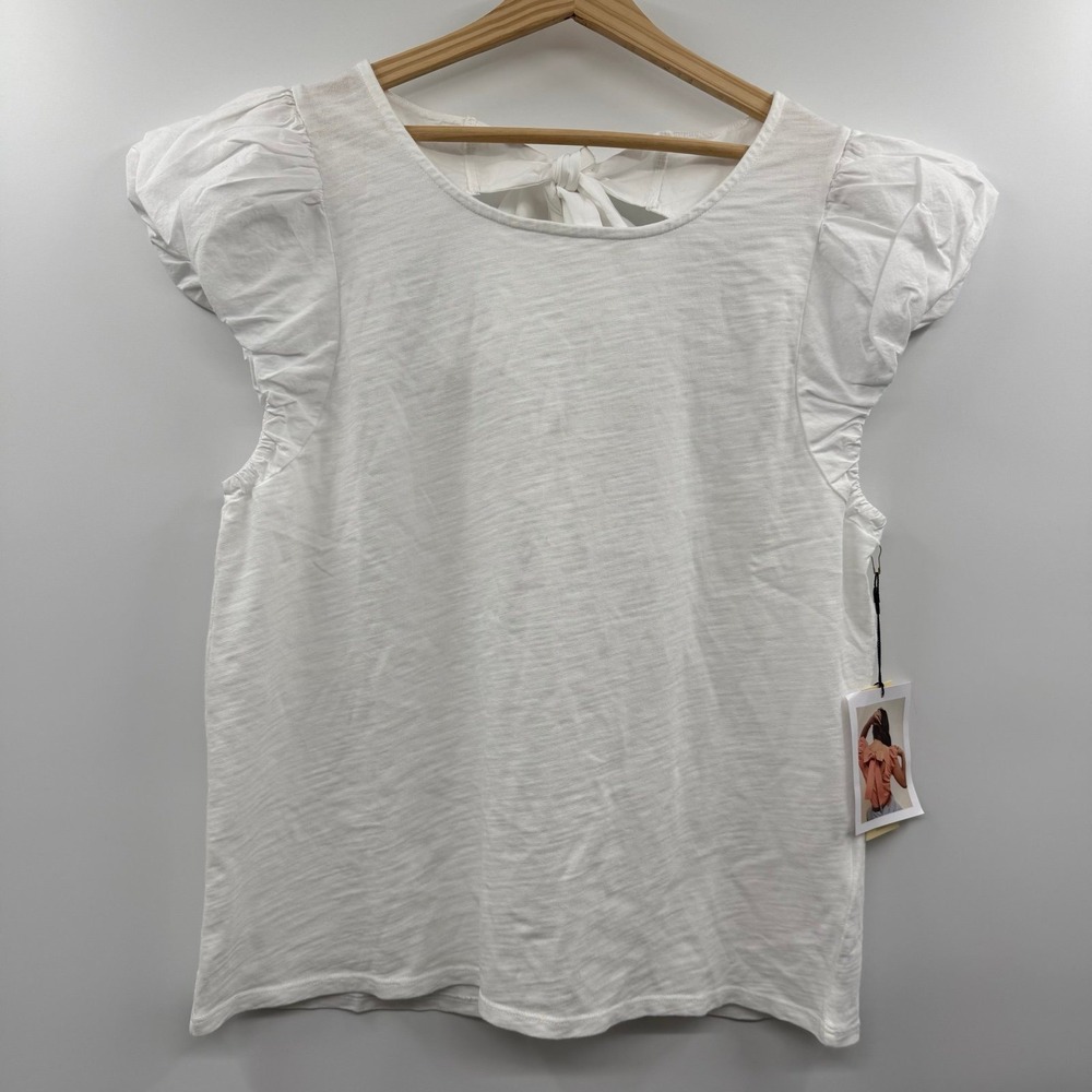 Nation LTD | NWT Short Cap Sleeve White‎ Backside Bow Top Size XL